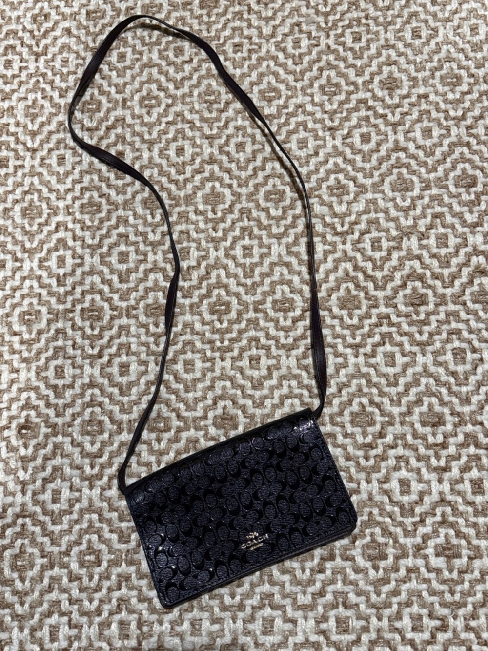 Coach Black Signature Embossed Crossbody Wallet